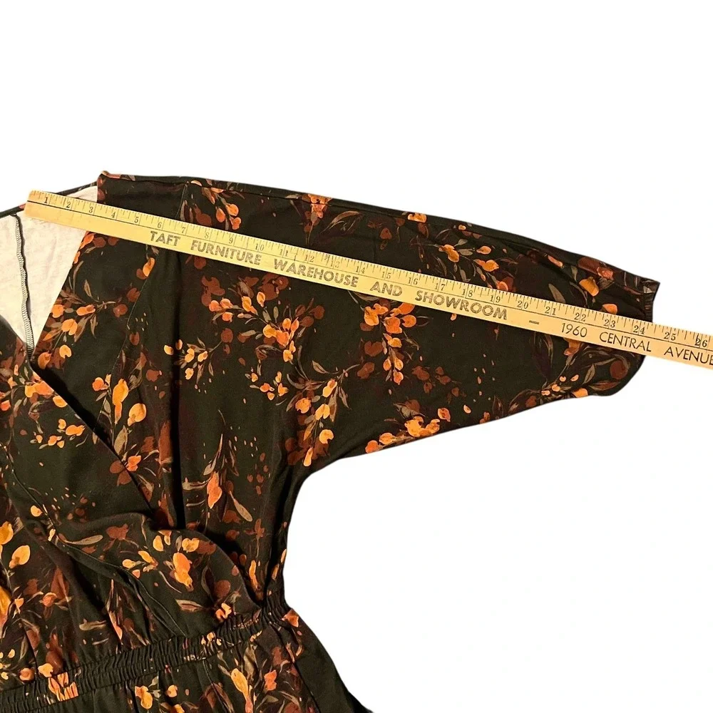 Garnet Hill Faux Wrap Maxi Dress Brown Floral Stretch Jersey V Neck Womens Large - Picture 5 of 12